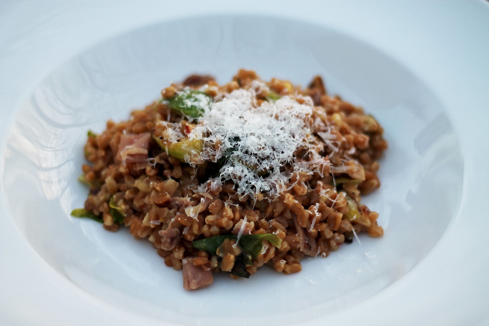 The Dinner Club Brussels Sprouts & Prosciutto Farro Risotto