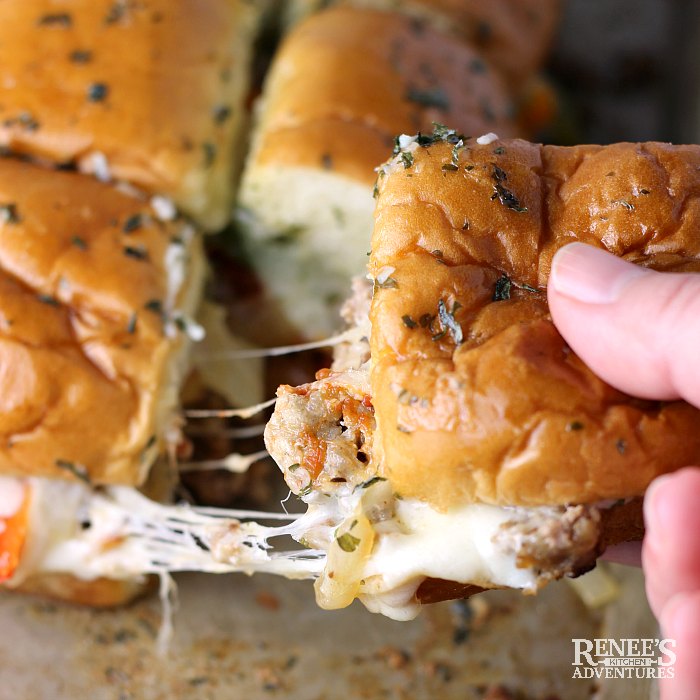 Sausage and Peppers Hawaiian Roll Sliders Renee's Kitchen Adventures