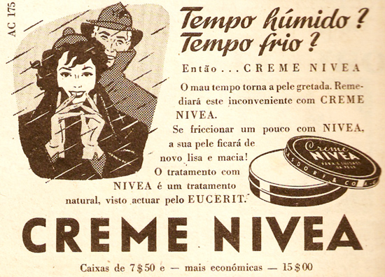 Propaganda do Creme Nívea para climas frios e úmidos. Propaganda dos anos 30.