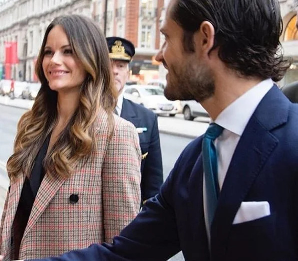 Princess Sofia wore 2nd Day Checked Duster Coat, Princess Sofia wore Sandro long sleeved dual fabric dress