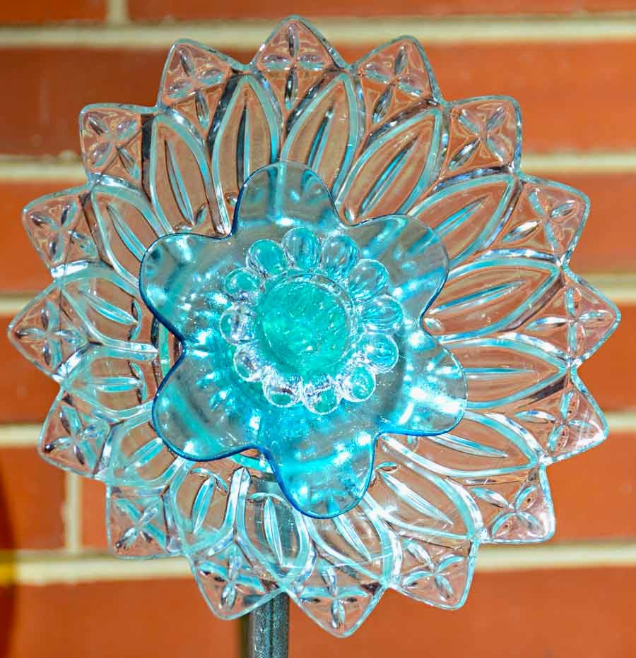 Upcycled glass flowers reused