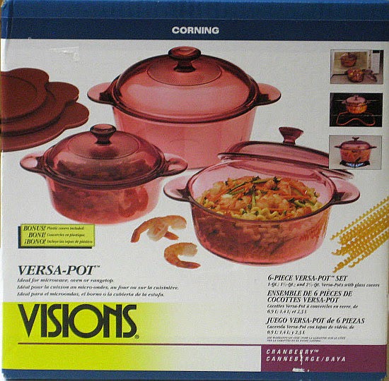 Set of 4 Cranberry Pieces Vision Corning Glass Cookware With Lids Bake Ware  