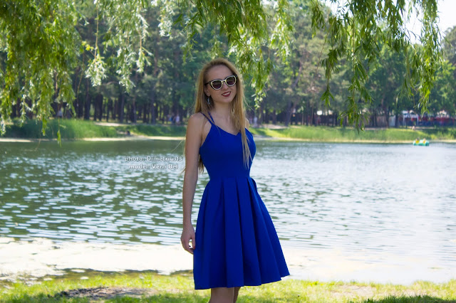 Zaful маленькое коктейльное платье Flared Mini Cocktail Dress - Sapphire Blue