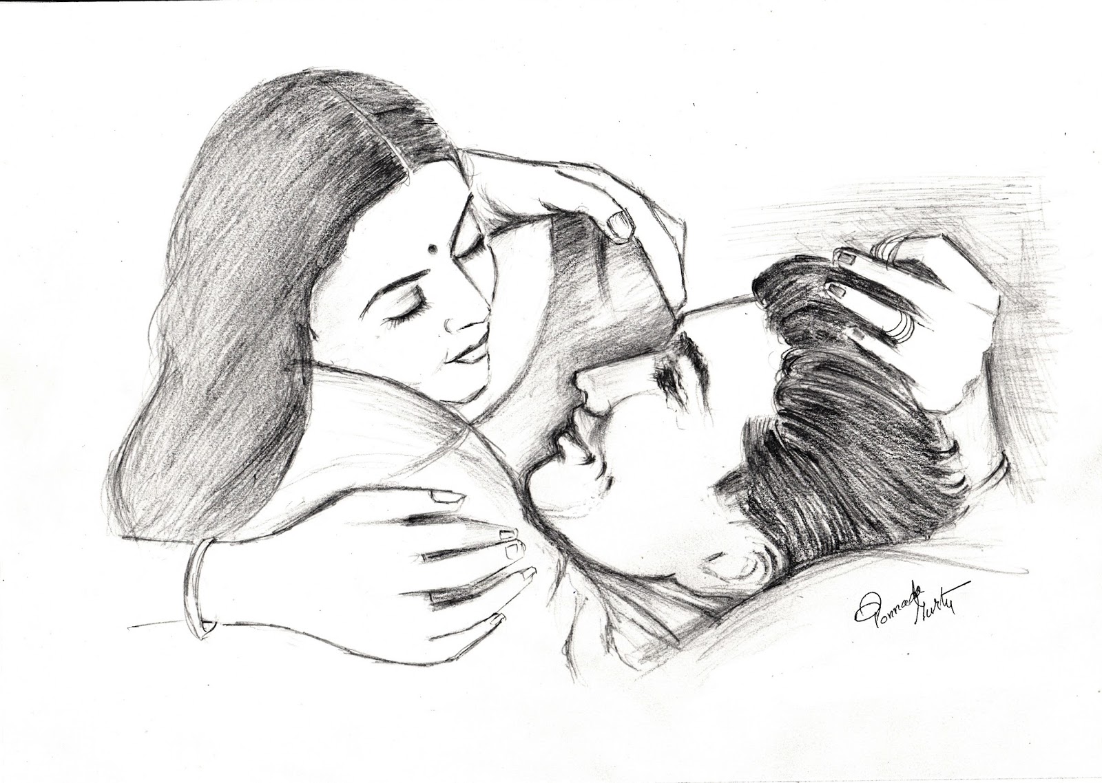 Sketches and Drawings : Romantic couple - Pencil drawing