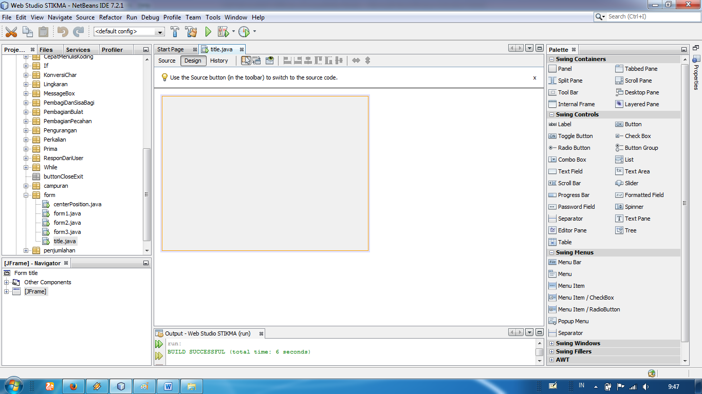 jFrame Title Java Netbeans Membuat Judul Frame Java Netbeans Materi