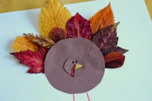 Paper Turkey with Leaves as Tail Feathers 