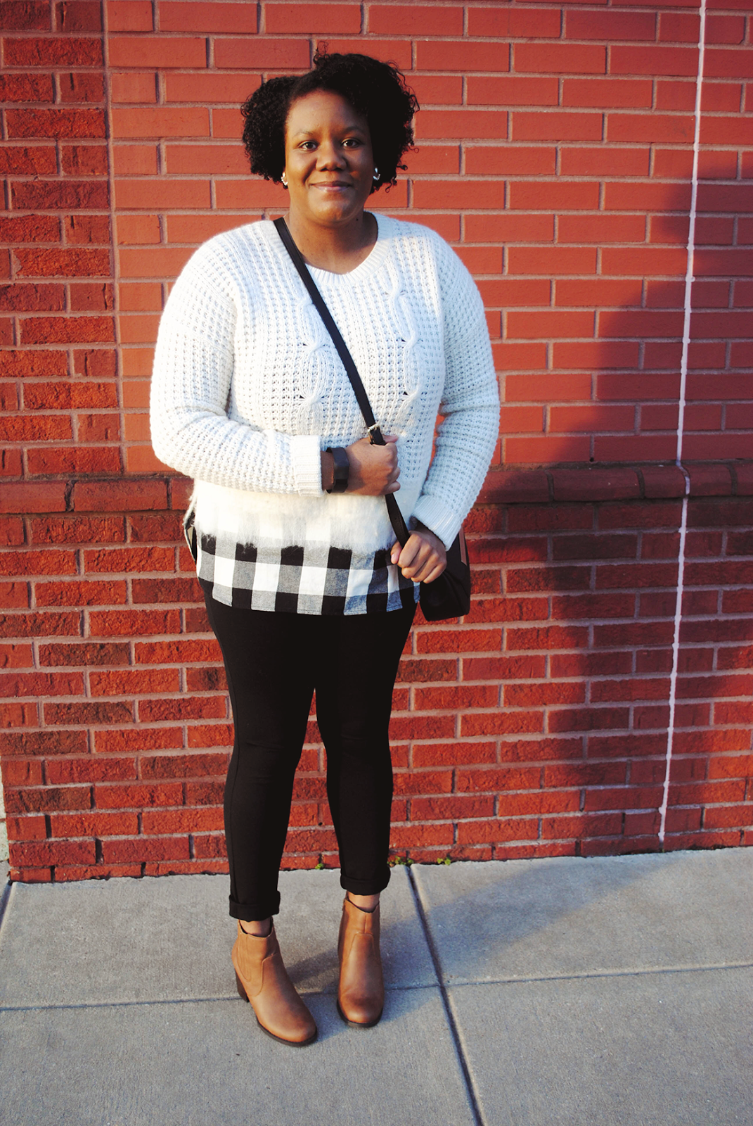 An outfit inspiration post featuring the Madewell Wintermix cable knit sweater, Target ear jackets, and boots from Shop Pink Blush.