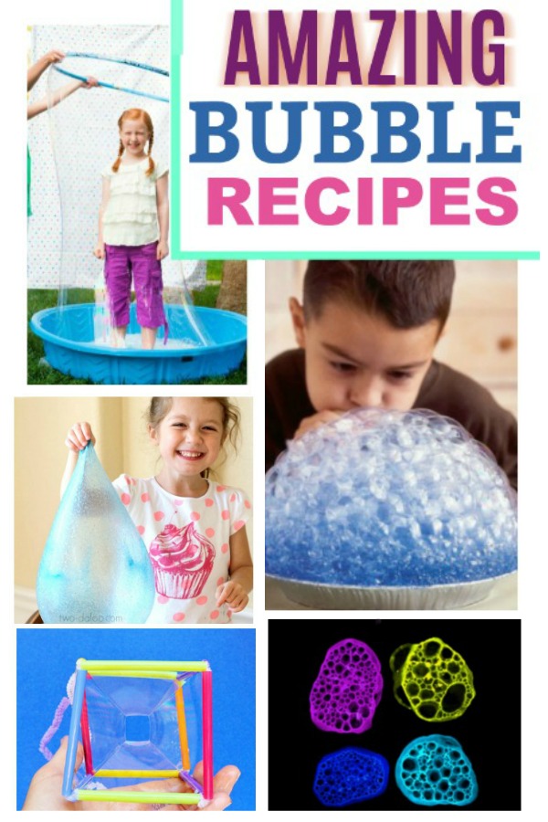 TONS of fun ways for kids to play with bubbles! {Recipes, experiments, & more!} #bubbles #bubblesrecipe #bubblesart #playrecipes #playrecipesforkids #artsandcrafts #craftsforkids #activitiesforkids #kidsactivities #kidscrafts