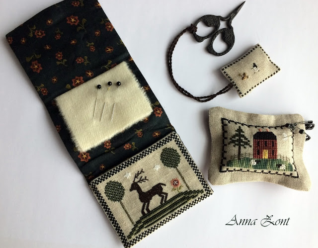 Hillside Sampling & Liberty Hill Folk Art Sewing Roll, Folk Art Sewing Box