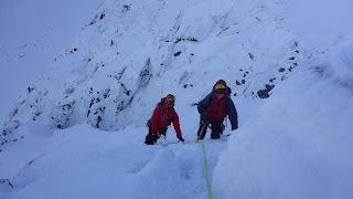 Winter climbing on Jacob's Ladder right edge in the Cairngorms