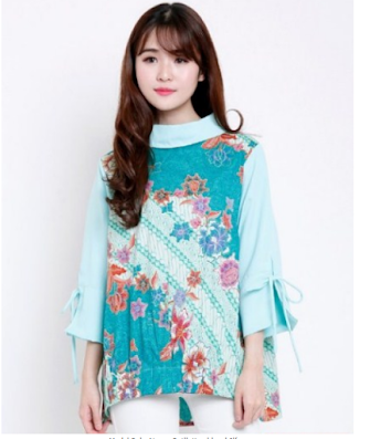 model baju batik kombinasi kain polos untuk wanita