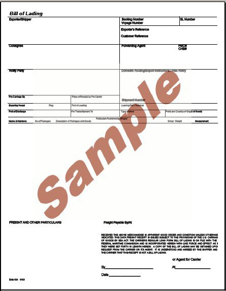 Bill Of Lading Form Xls