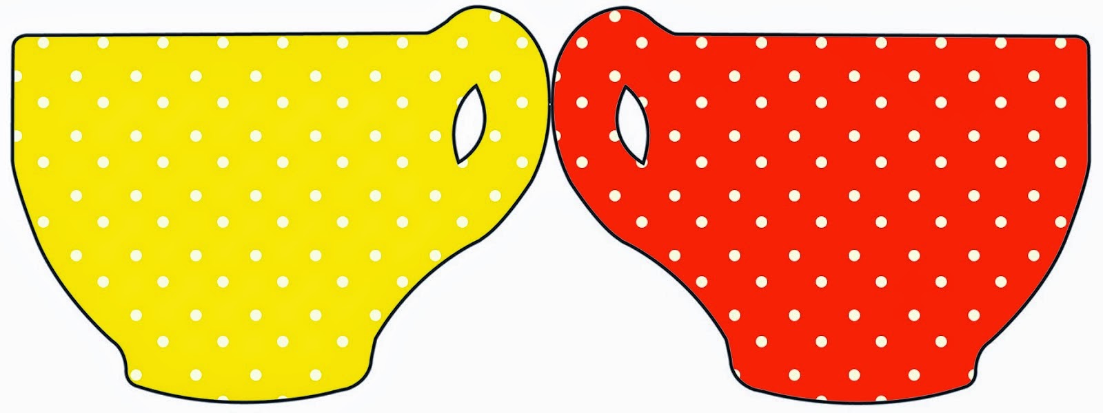 Rojo, Amarillo y Lunares Blancos: Invitaciones para Imprimir Gratis. Tarjeta con forma de Taza de Rojo, Amarillo y Lunares Blancos.