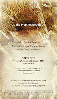 Art News, ‘The Piercing needle’ by Gopika Nath at  Gallery Sanskriti, Kolkata, Art Scene India Recommends