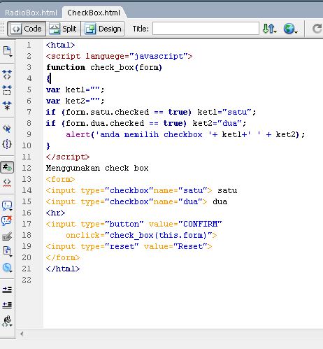 Penggunaan Check Box (java Script) dengan (HTML)