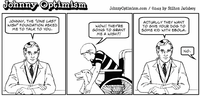 johnny optimism, johnnyoptimism, stilton jarlsberg, sick jokes, medical, humor, cartoon, doctor jokes, dog, lance