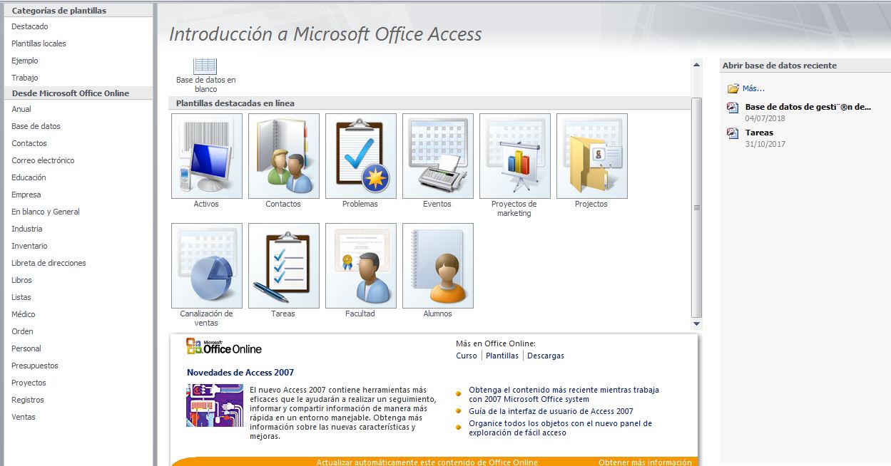Microsoft Oficce Access plantillas