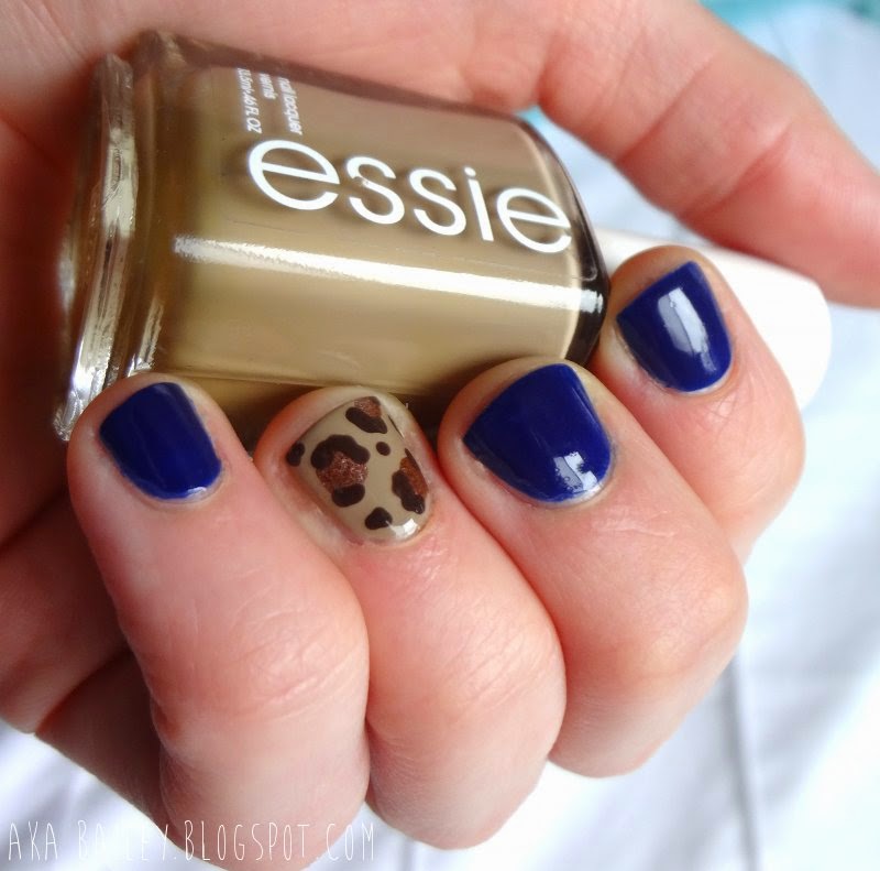 Navy nails with leopard print accent, Essie Case Study