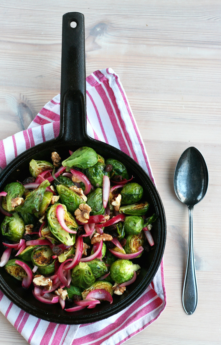 brussels sprouts with rosemary pickled raisins and red onions