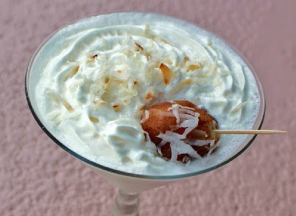 this is coconut cream and cake vodka mixed in a martini glass