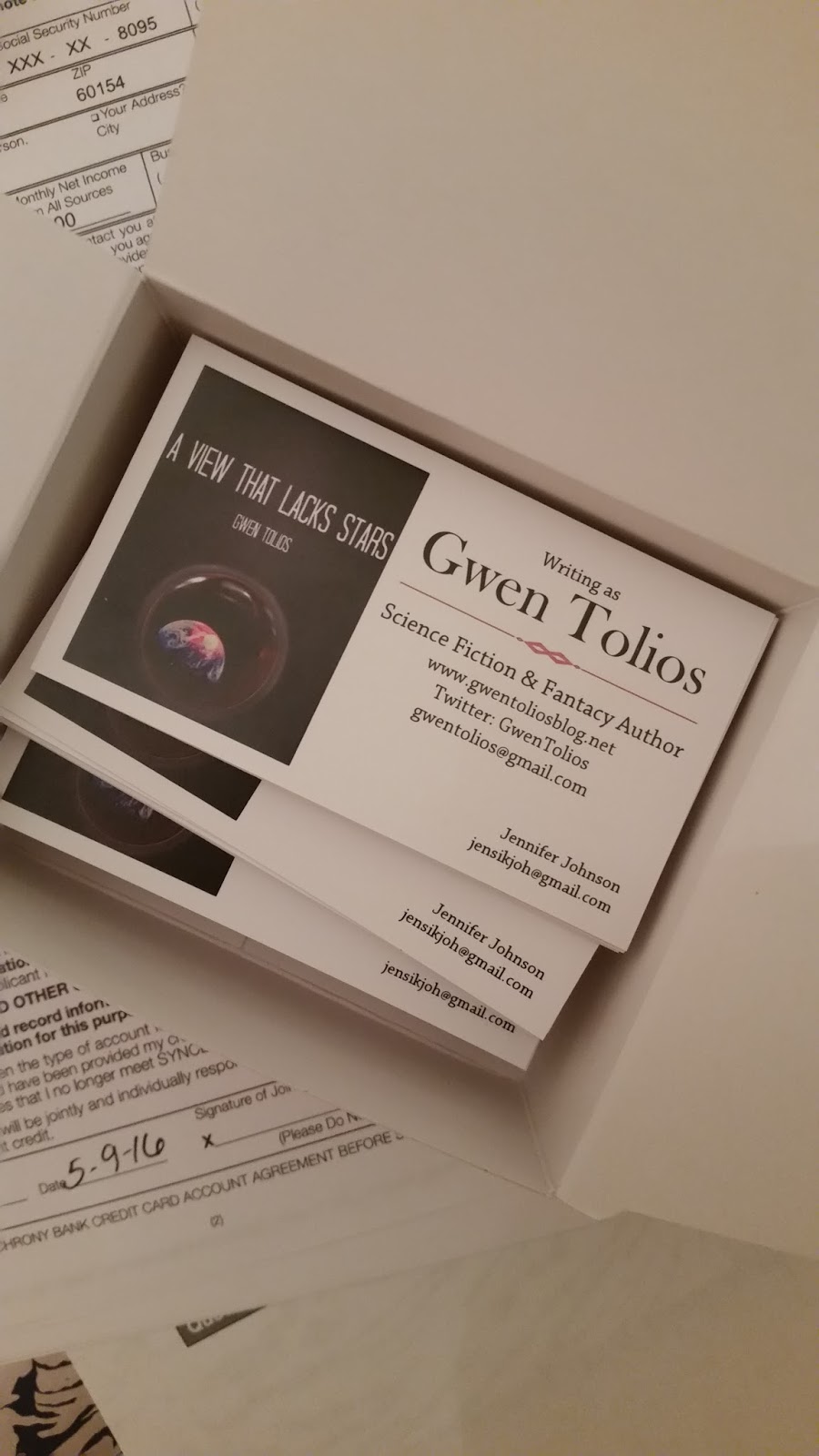 author business cards at bookcon gwen tolios author business cards