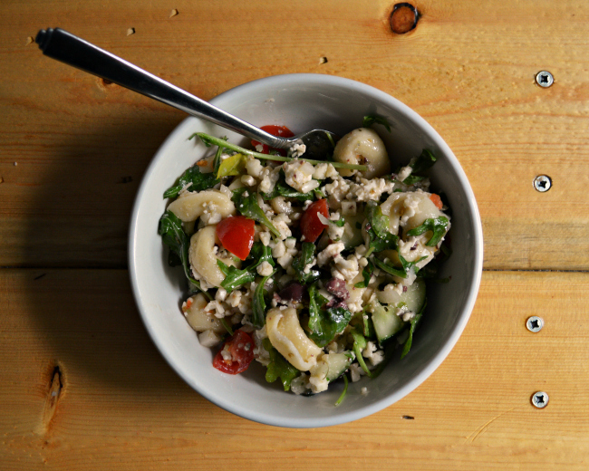what's up buttercup Arugula Greek Pasta Salad