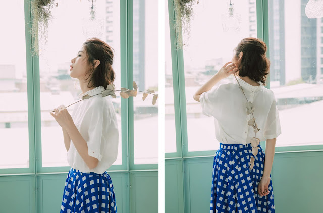 花領白色棉麻短袖上衣