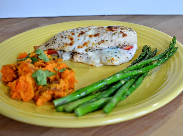 Roasted Red Pepper, Mozzarella, and Basil Stuffed Chicken