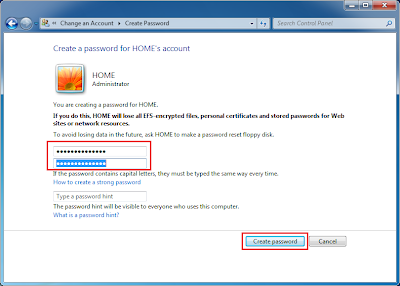 Creating password for a User Account Create password