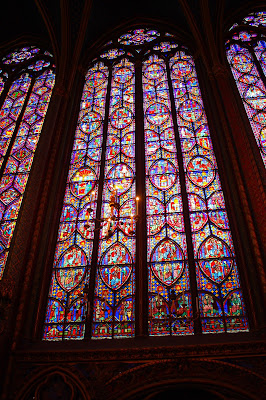 Stained glass windows inside of Sainte Chapelle