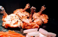 Chicken kalmi kebab with onions and garnish Food Recipe Dinner ideas