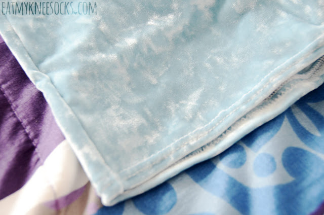 Hand Cooked Karma Fashion Review: Crushed Velvet Lace-Up Shorts Details on the lace-up crushed velvet corset-style high-waisted pastel blue shorts from Home Cooked Karma (Etsy).