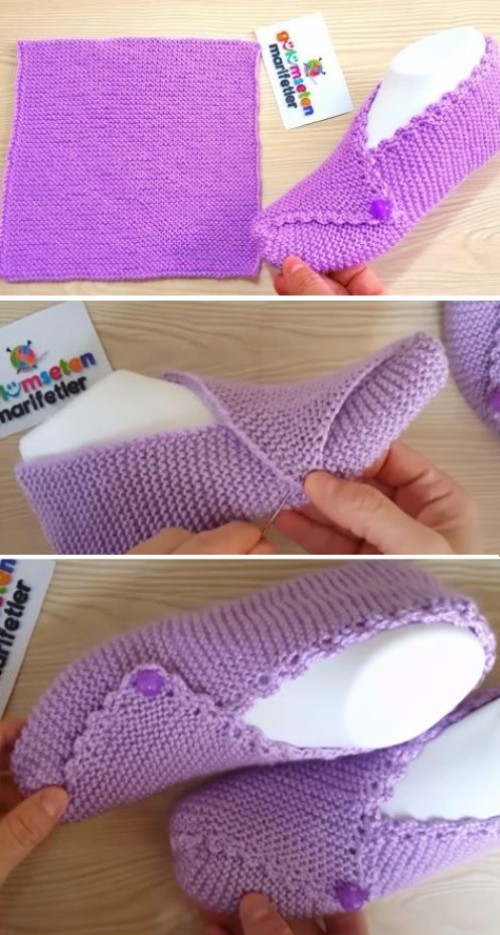 Knit Mesh Square Slippers - Free Knitting Pattern 