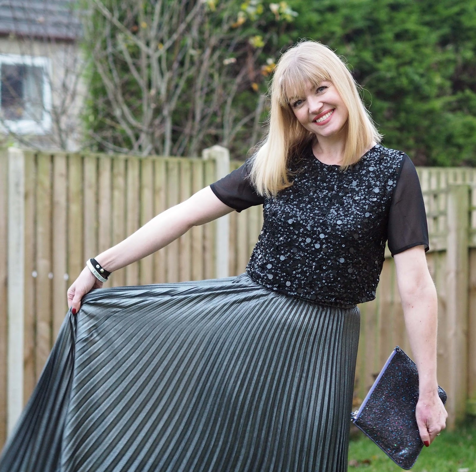 A Slightly Daring Crop Top and a Foil Pleated Maxi Skirt What Lizzy Loves