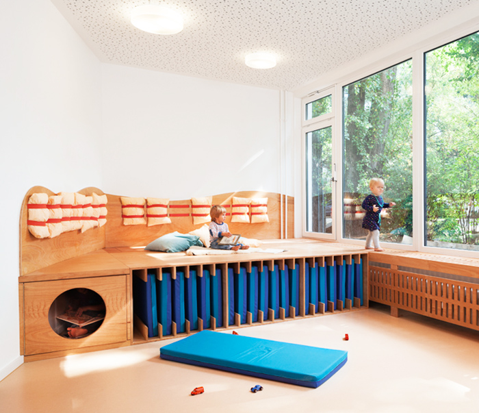 daycare plywood storage system for kids  - design by Baukind