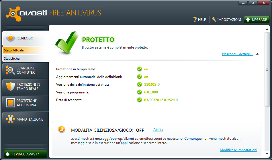 avast! 6 Free Antivirus in italiano Antivirus Gratis