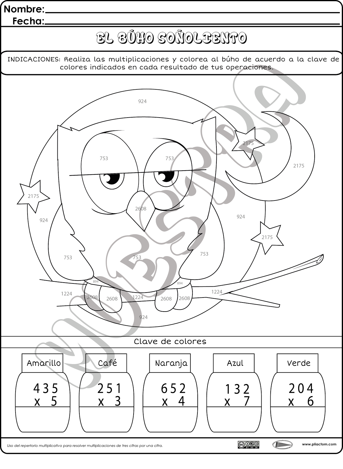 Multiplicaciones Para Colorear Sexto Grado