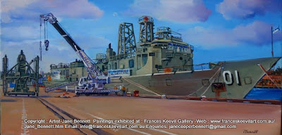 Plein air oil Painting of the Adelaide from Glebe Island Wharf  painted by industrial heritage Jane Bennett