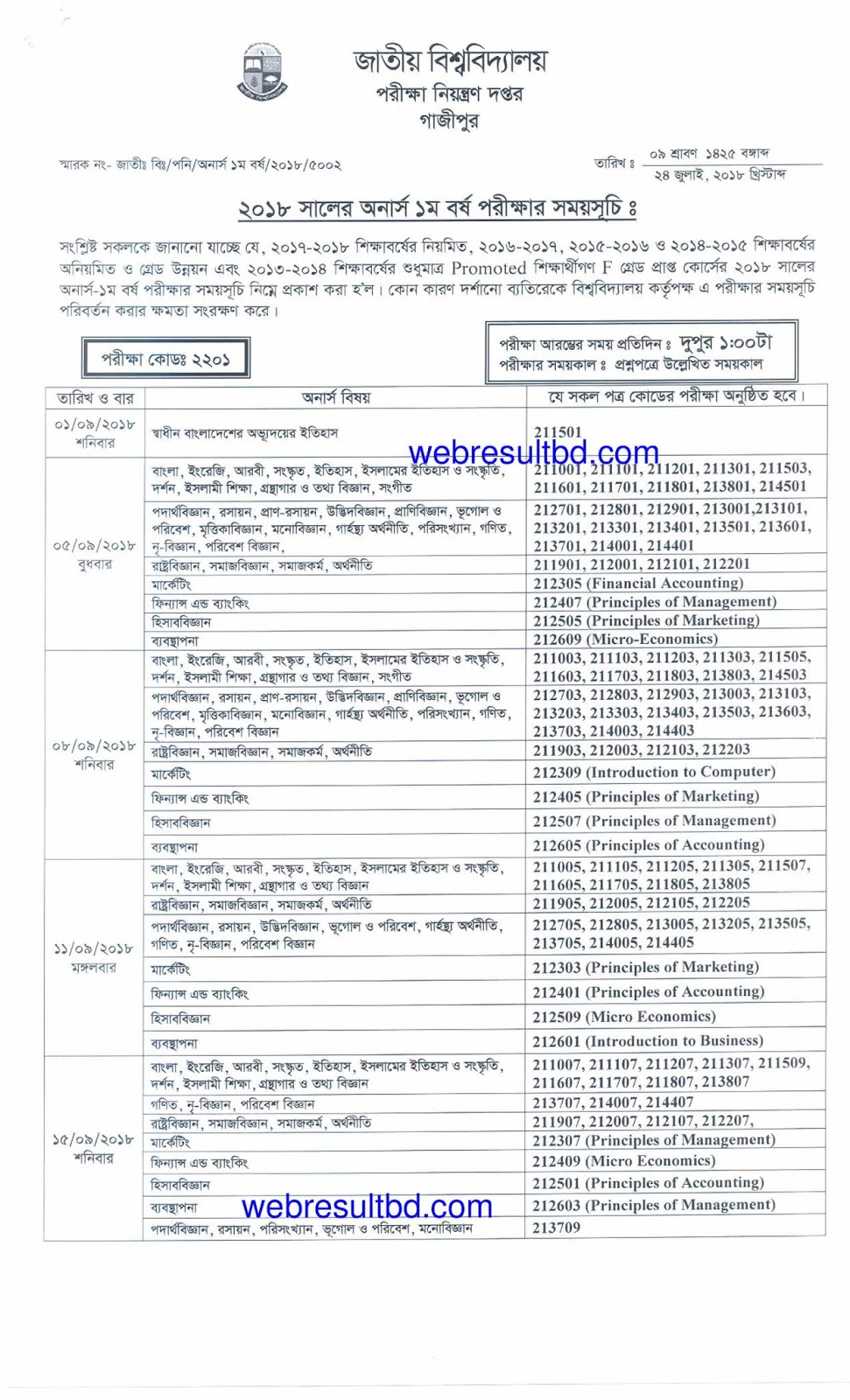 Honours 1st Year Routine 2019