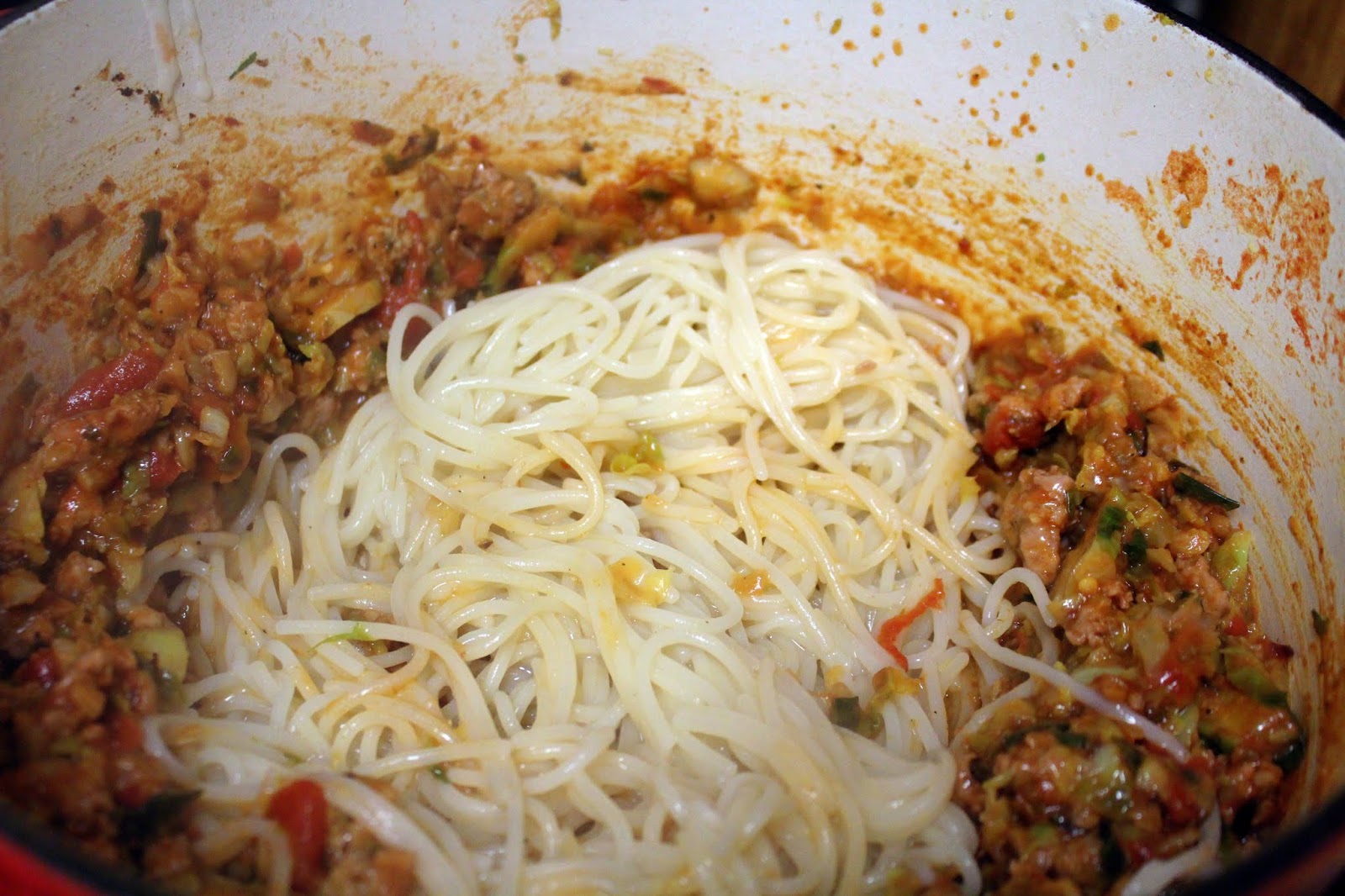 Sausage and Brussels Sprouts Tomato Sauce with Gluten Free Pasta Sausage and Brussels Sprouts Tomato Sauce with Gluten Free Pasta