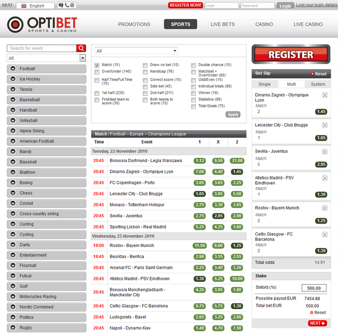 Optibet Bookmaker Optibet Screen