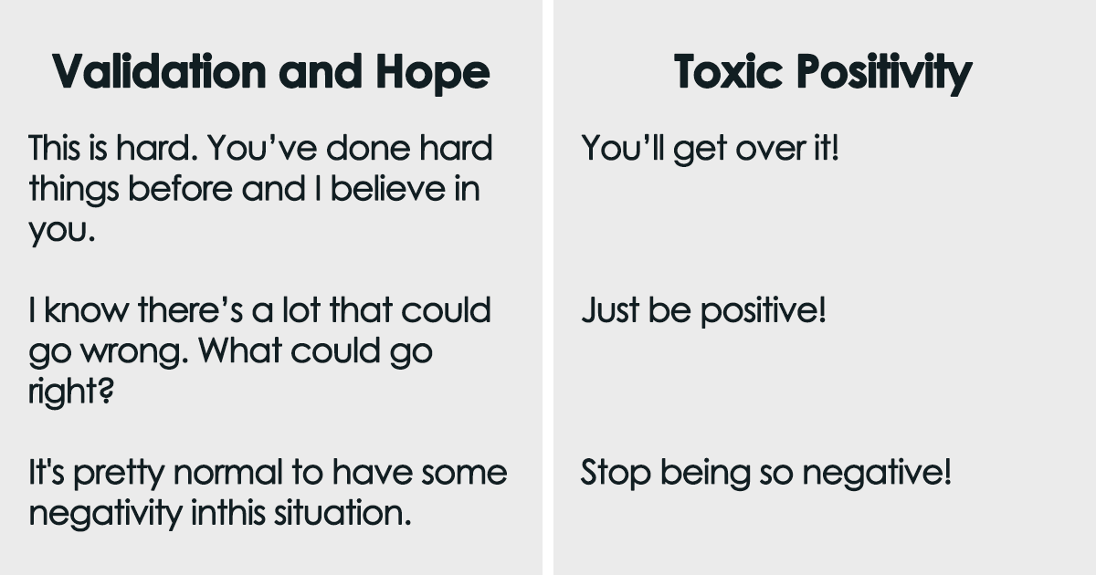 Therapist Describes The Crucial Difference Between Support And ‘Toxic Positivity’ Using A Simple Chart