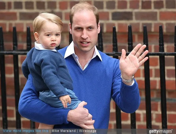 Prince William, Duke of Cambridge and his son Prince George return to the Lindo Wing at St Mary's Hospital