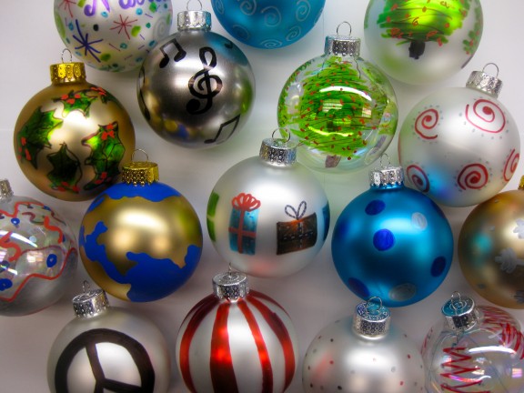 hand decorated christmas baubles using sharpie