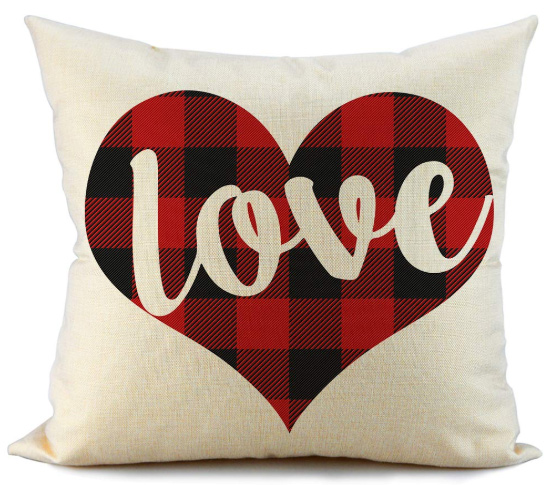 AENEY Valentines Day Pillow Covers 16x16 Set of 4 Valentines Day Decor for Home Buffalo Plaid Love Heart Valentine Pillows Decorative Throw Pillows Farmhouse Valentines Day Decorations A285-16