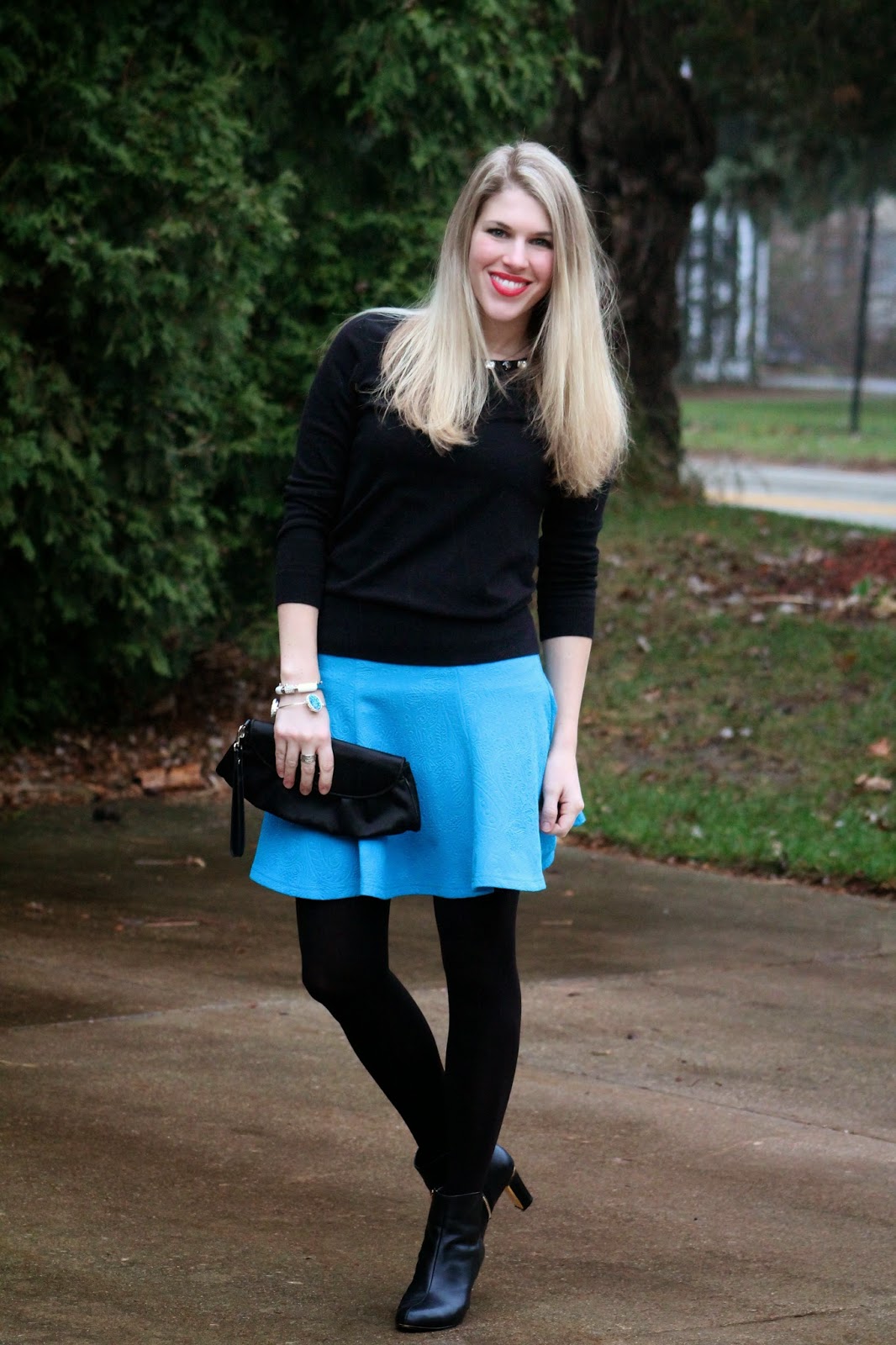 Turquoise Skirt and Embellished Sweater