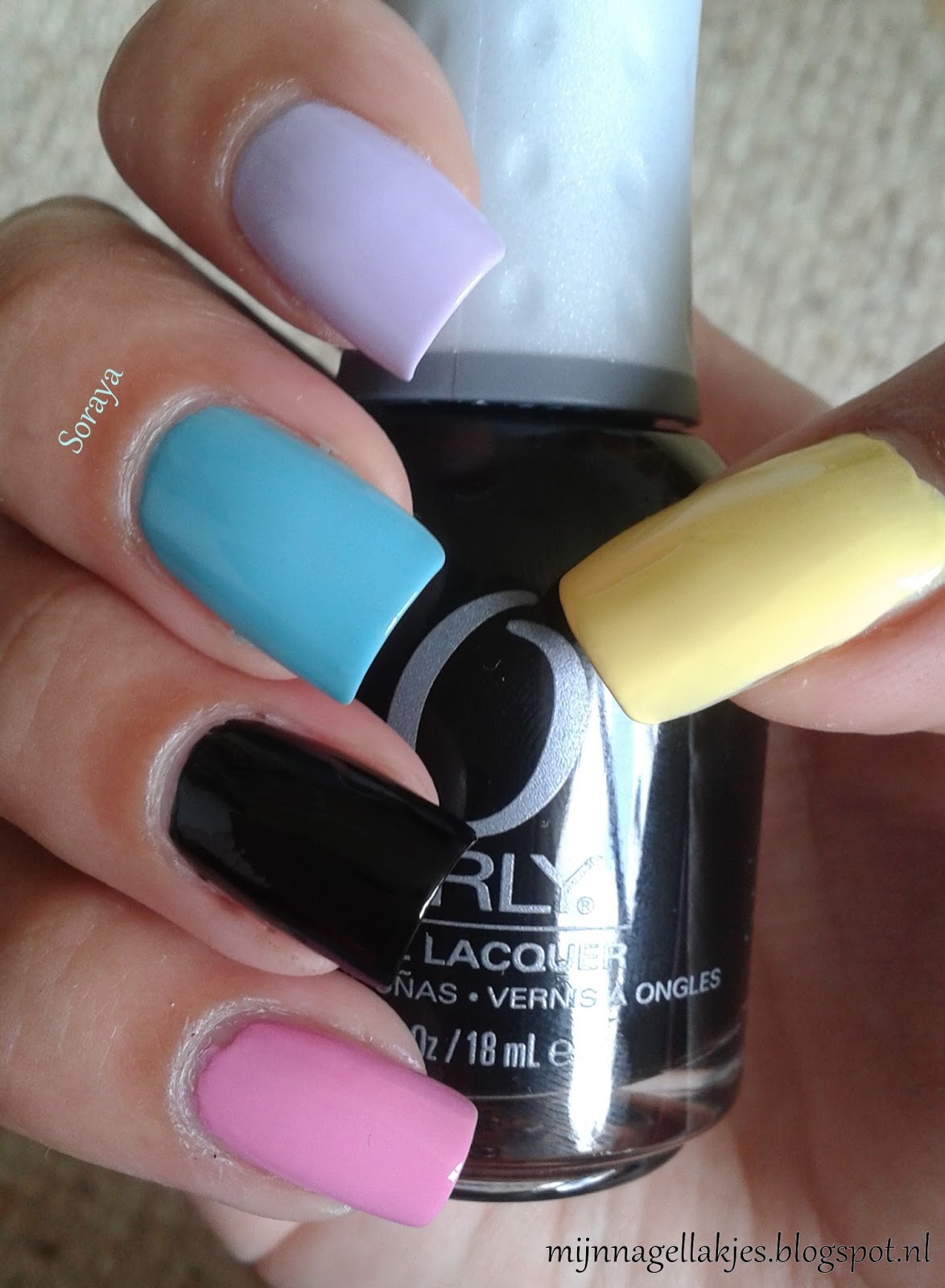 Nail Art Painting Gold Stripes On Dark Blue Base Polish Stock Photo