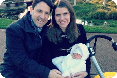 Jo Swinson and Duncan Hames MP with their baby son, Andrew