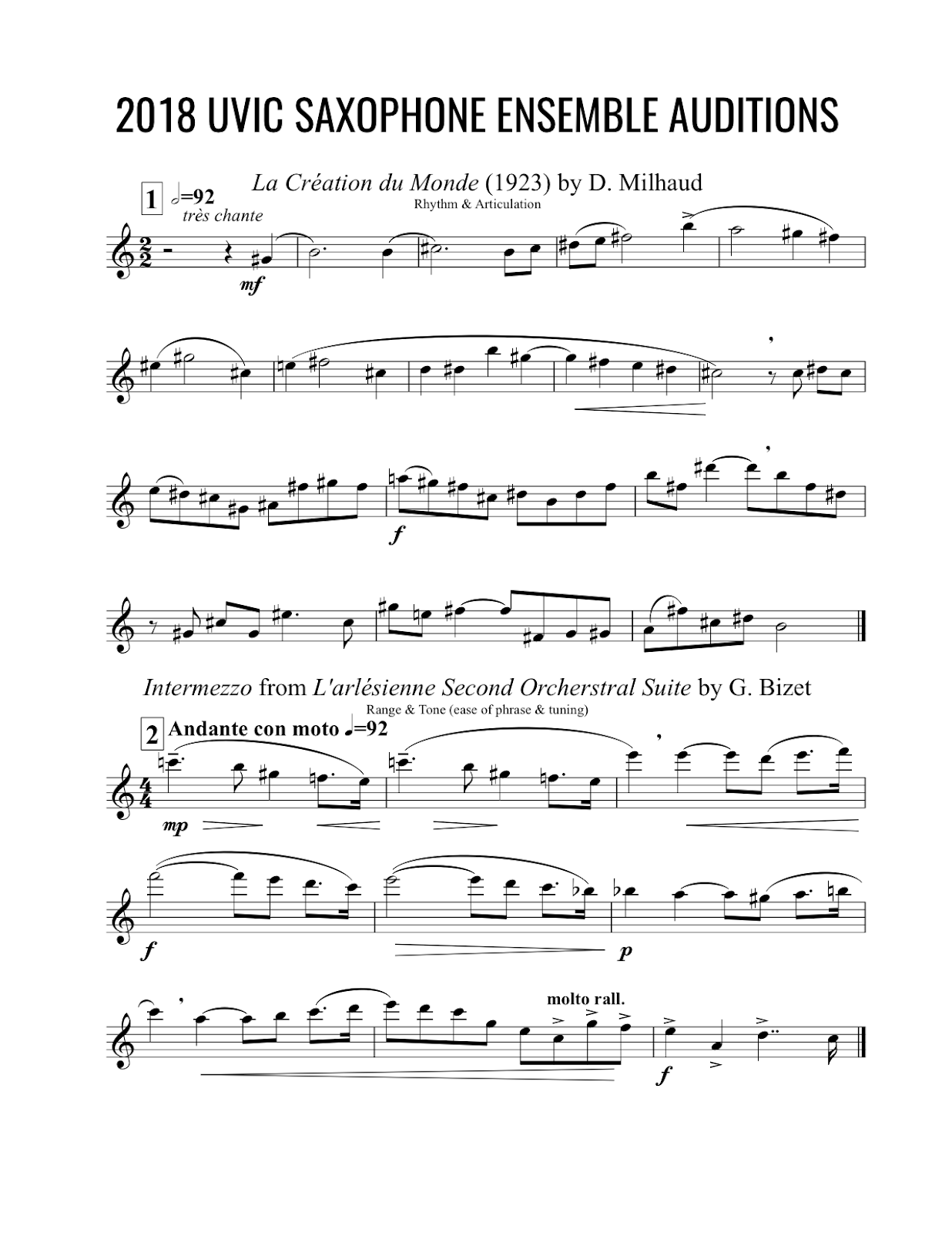 University of Victoria Saxophone Studio 2018 Large Ensemble Audition