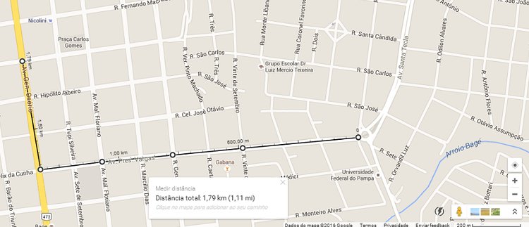 Mapa do Google com trajeto calculado medir calcular distância trajeto pontos
